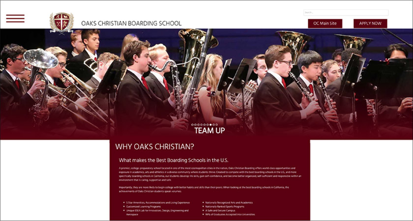 graphic of Oaks Christian Res Life website home page